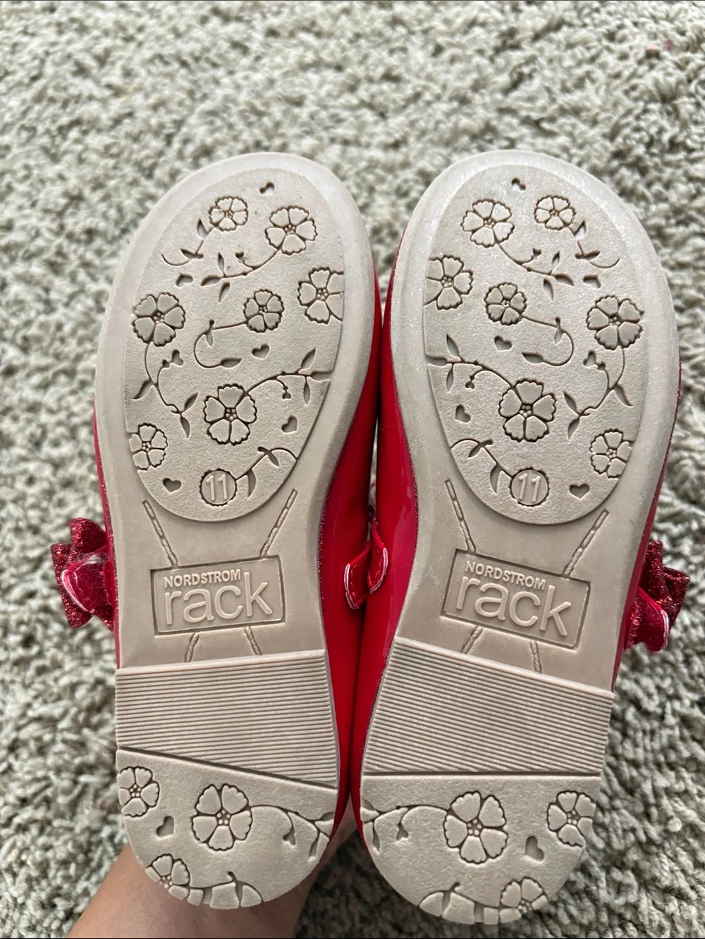 Nordstrom Girls Red Patent Mary Jane with Glitter Bow Accent